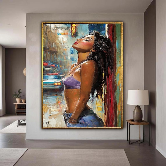 Woman Portrait on Rainy City Street Painterly Modern Female Art Poster