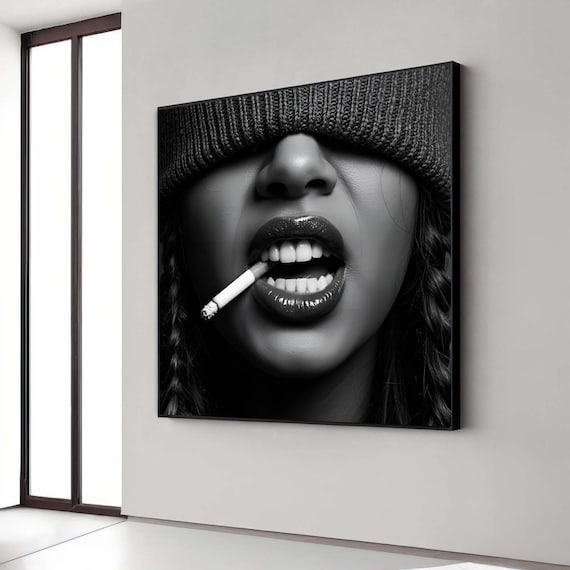 Edgy Beanie Cigarette Black White Glamour Portrait Urban Poster