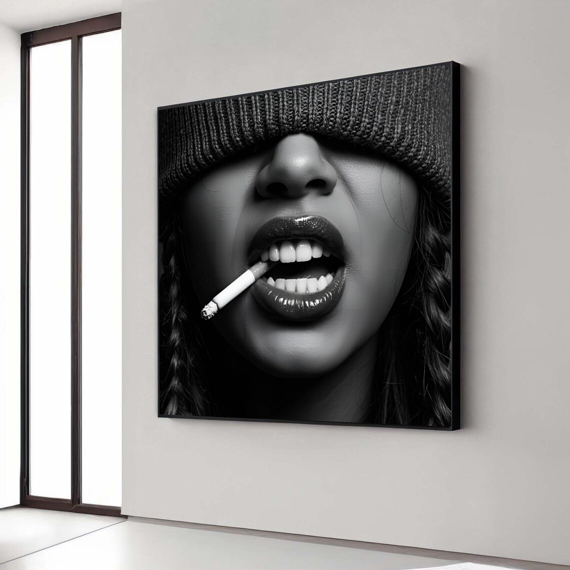 Edgy Beanie Cigarette Black White Glamour Portrait Urban Poster