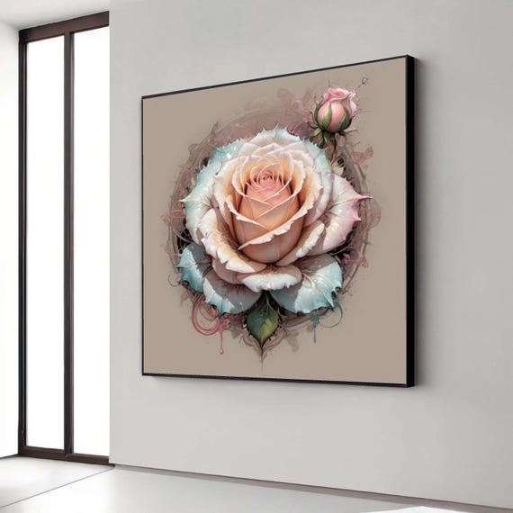 Elegant Blush Rose Canvas Soft Pastel Floral Wall Art Romantic Flower Decoration Vintage Botanical Print Gift Home Decor