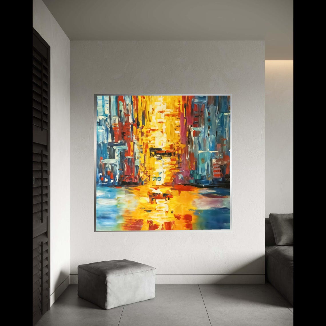 Colorful Abstract City Reflection Warm Orange Cool Blue Modern Poster
