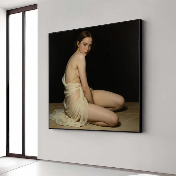 Elegant Draped Female Nude Classical Dark Portrait Fine Art Poster