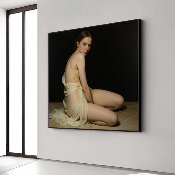 Elegant Nude Female Canvas Wall Art Classic Soft Draped Fabric Fine Portrait Figurative Home Decor Modern Gift