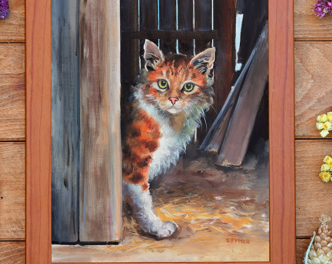 Orange Tabby Cat with Green Eyes in a Rustic Barn Doorway Poster - Image 4