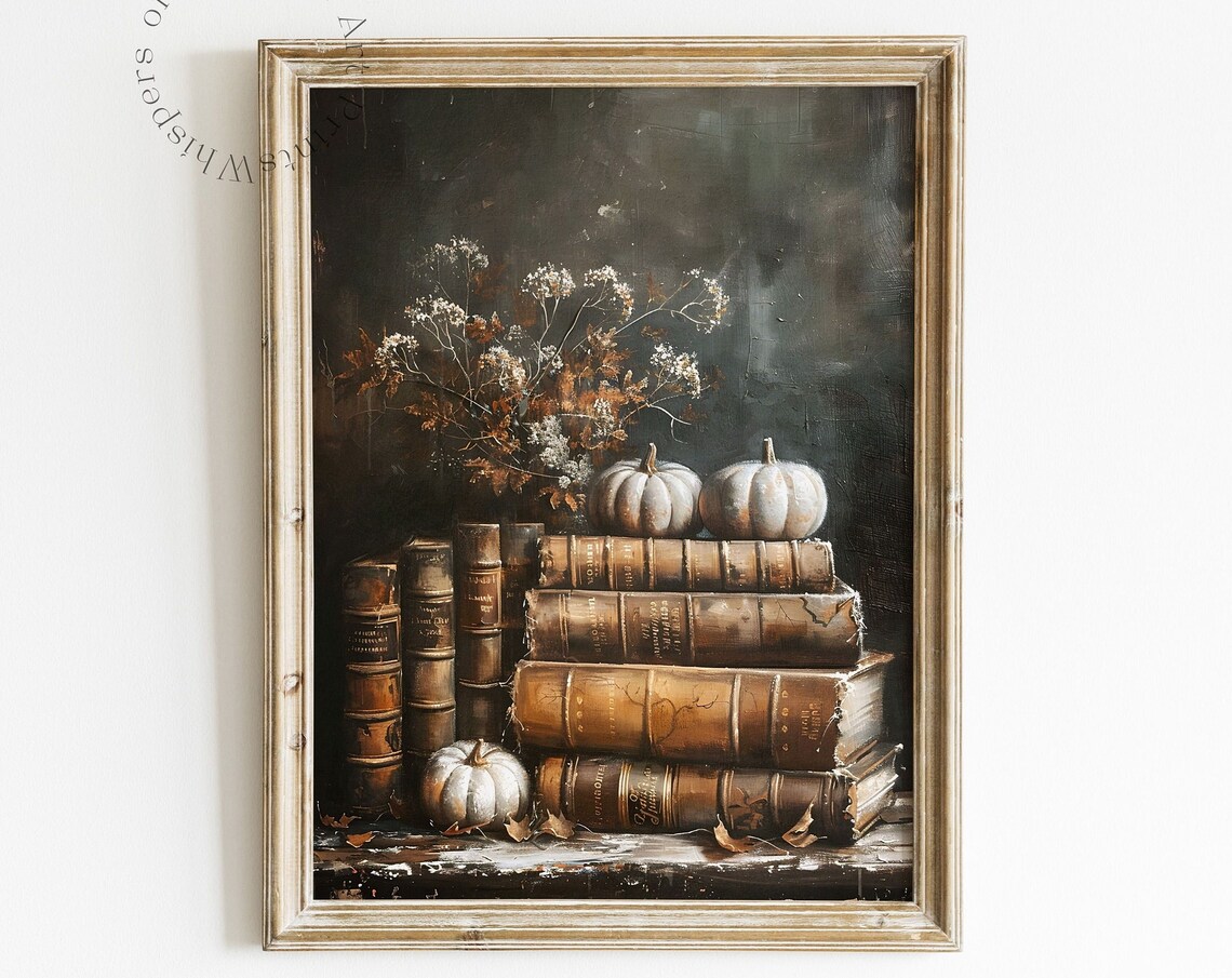 Books And Pumpkins Dark Academia Art Print