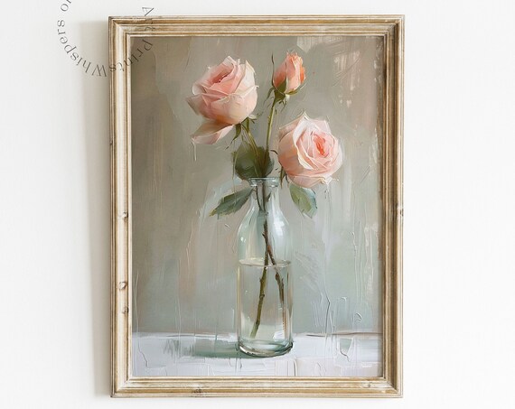 Moody Roses Painting Muted Spring Print Floral Wall Art Coquette Decor Flower Art