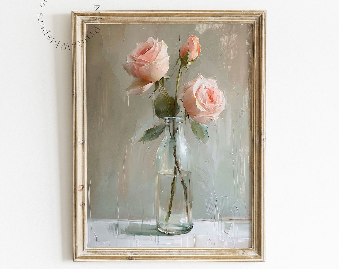 Moody Roses Painting Muted Spring Print Floral Wall Art Coquette Decor Flower Art