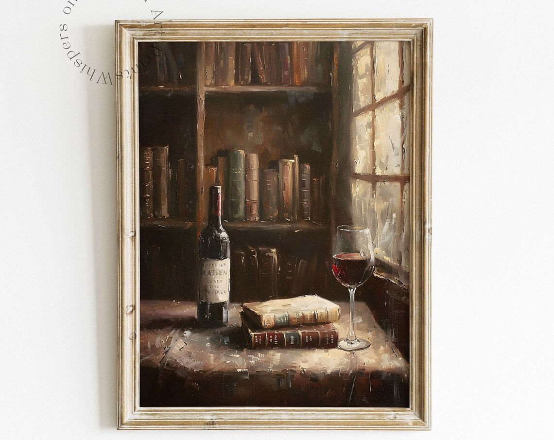 Wine And Books Vintage Kitchen Wall Art Print