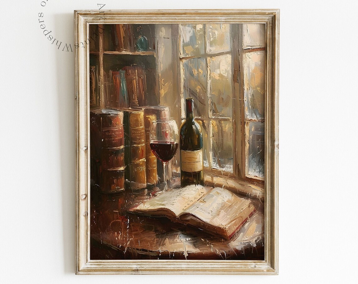 Books And Wine Vintage Kitchen Art Print