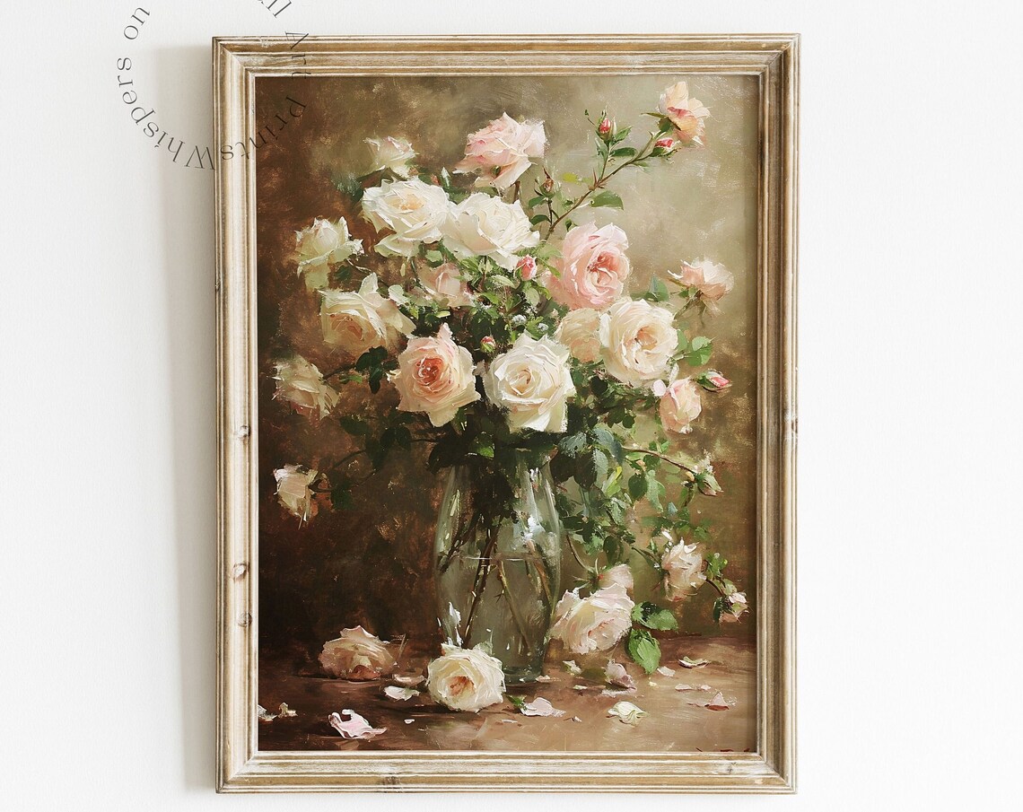 Moody Roses Painting, Muted Spring Floral Art - Image 6