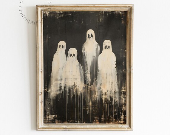 Ghost Art Print Spooky Halloween Decor Vintage Oil Painting Fall Art Moody Ghosts Wall Art