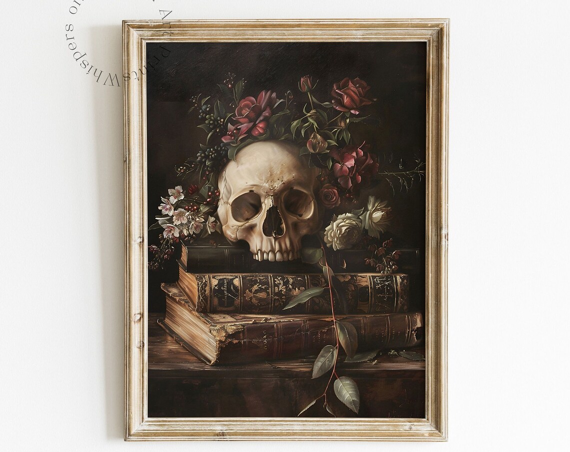 Skull Book Stack Art Print, Dark Academia Decor - Image 6