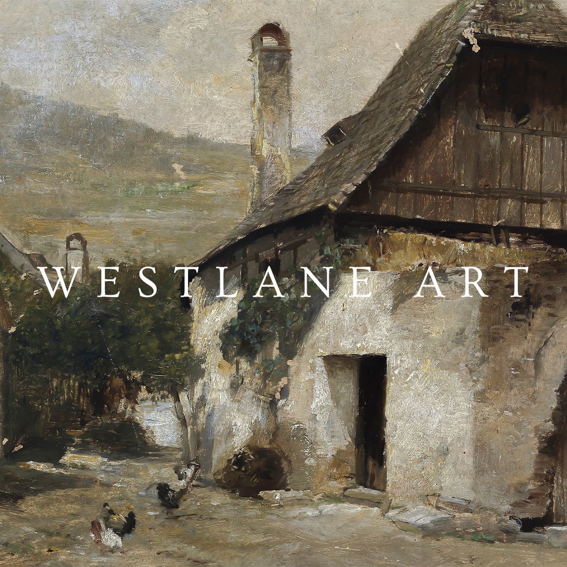 Rustic Farmhouse Frame Tv Art Dark Brown Village Painting Tv193 - Image 2