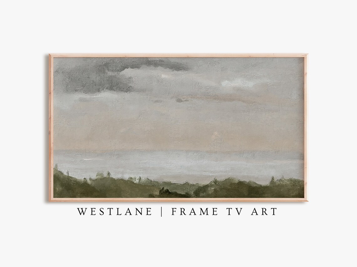 Coastal Landscape Painting Rolling Green Hills Cloudy Sky Art Poster