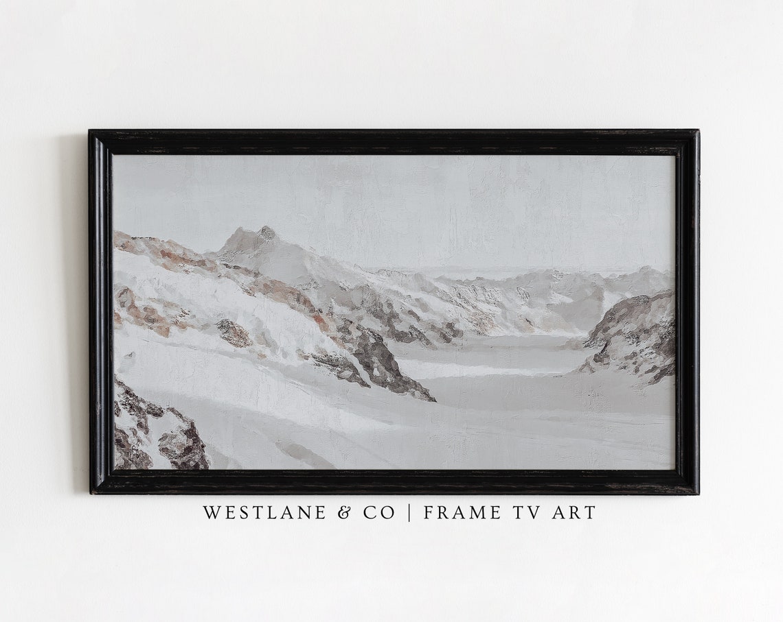 Snowy Mountain Range Winter Landscape Neutral Vintage Wall Art - Image 2