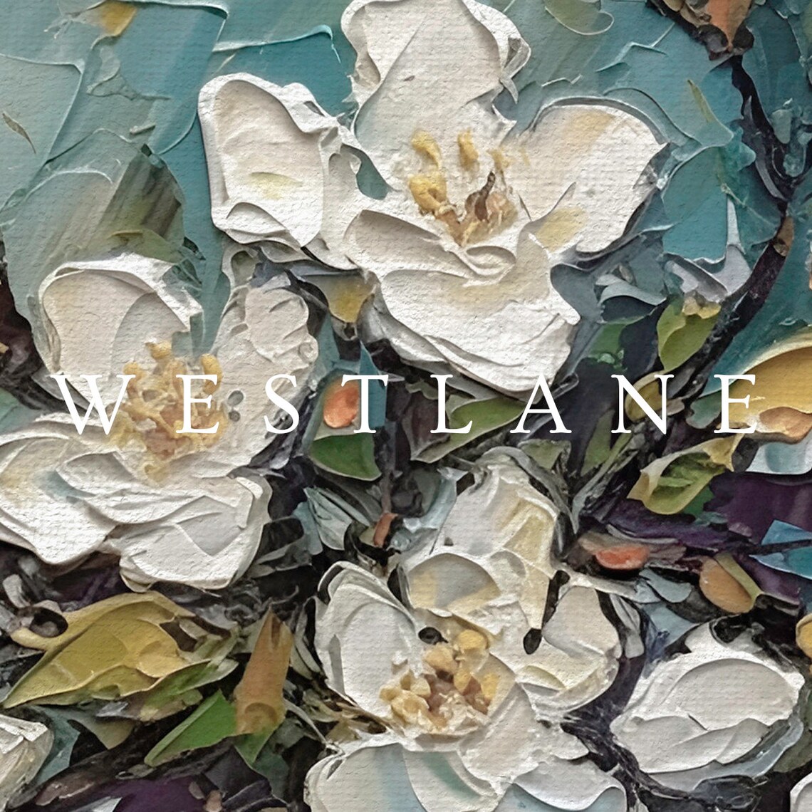 White Blossoms Impasto Textured Floral Oil Painting Wall Art Poster - Image 2