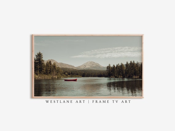 Lake Canoe Landscape Photography Frame Tv Art Rustic Cabin Lake House Wall Art Tv1 22