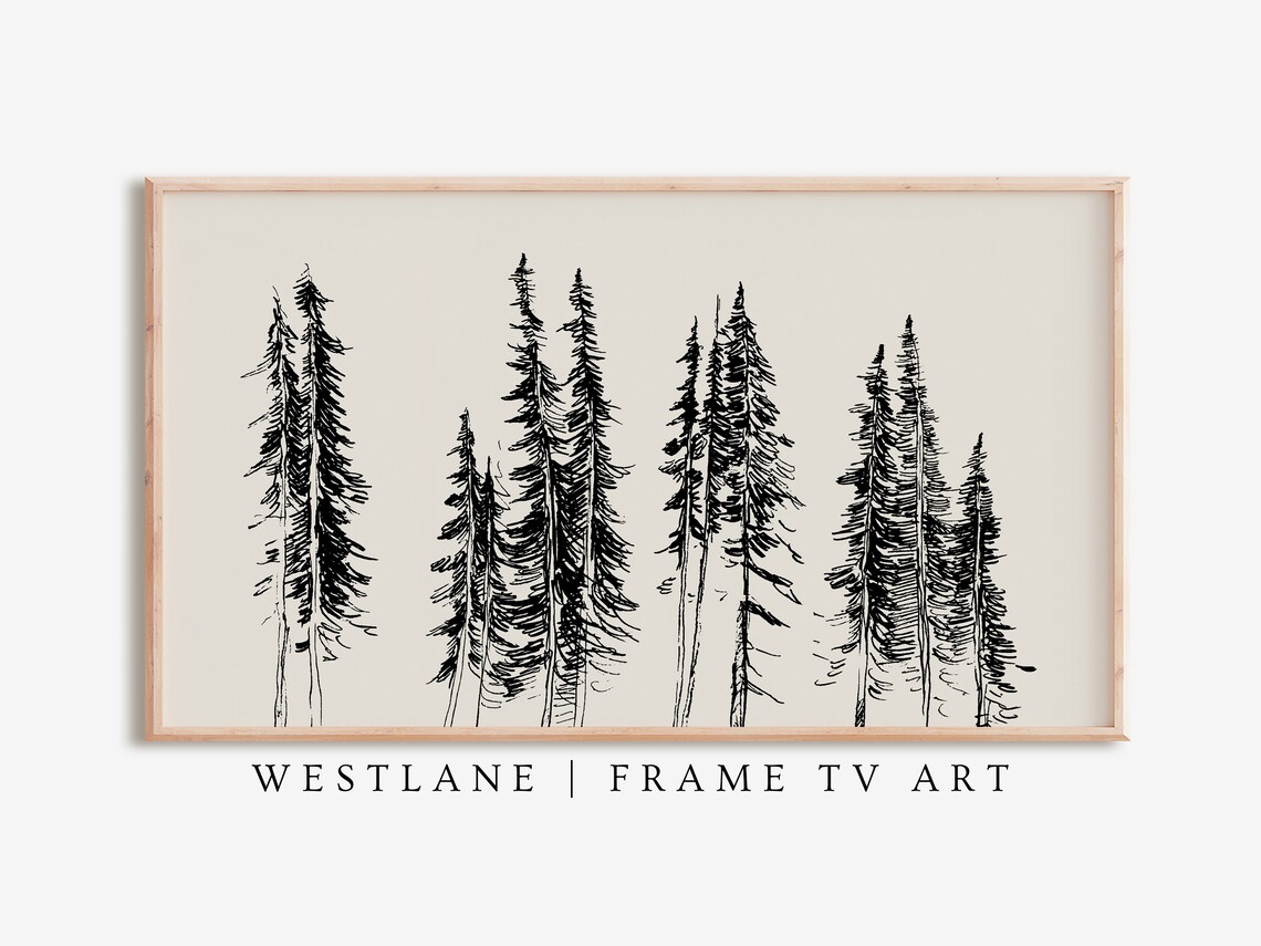 Neutral Minimalist Forest Sketch, Rustic Winter