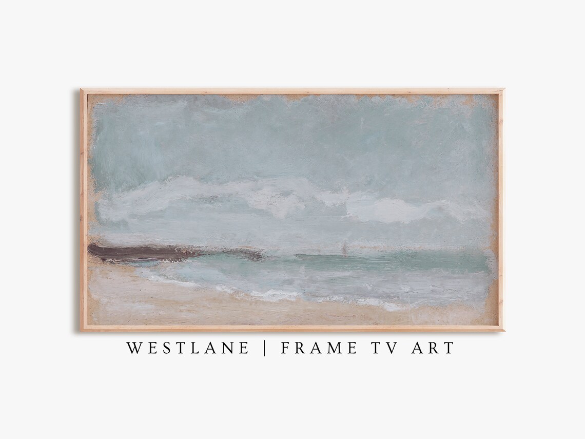 Abstract Blue Coastal Seascape Painting Soft Waves Beach Wall Art Poster