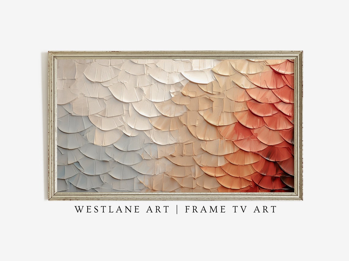 Abstract Impasto Petal Pattern Blue Peach Rust Gradient Wall Art - Image 4