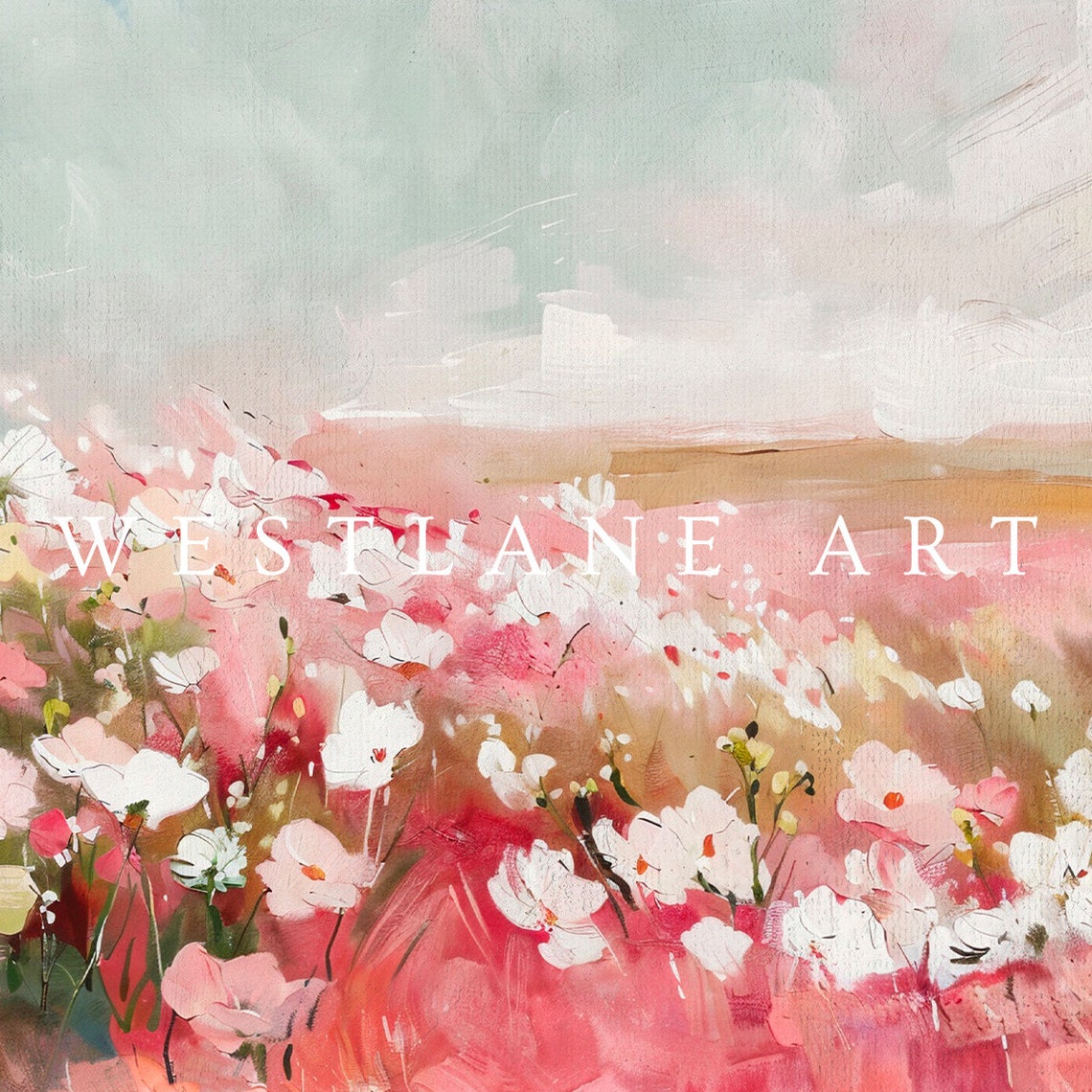 Pink Abstract Meadow Wildflowers Spring Bloom Soft Pastel Poster - Image 2