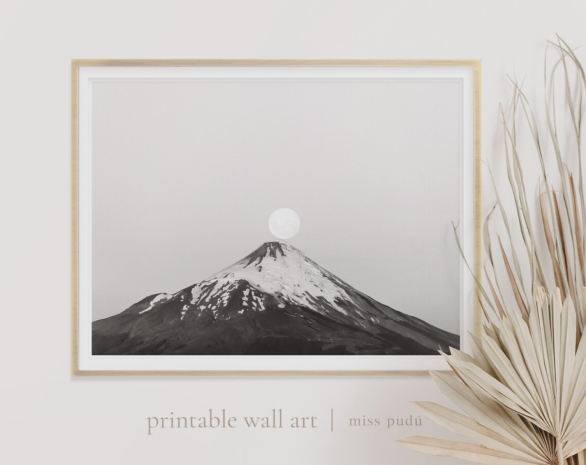 Volcano And The Moon Moonrise Landscape Art Print