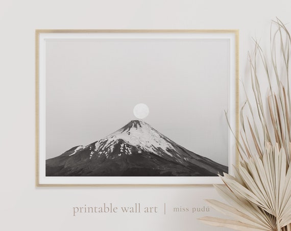 Volcano And The Moon Moonrise Landscape Art Print