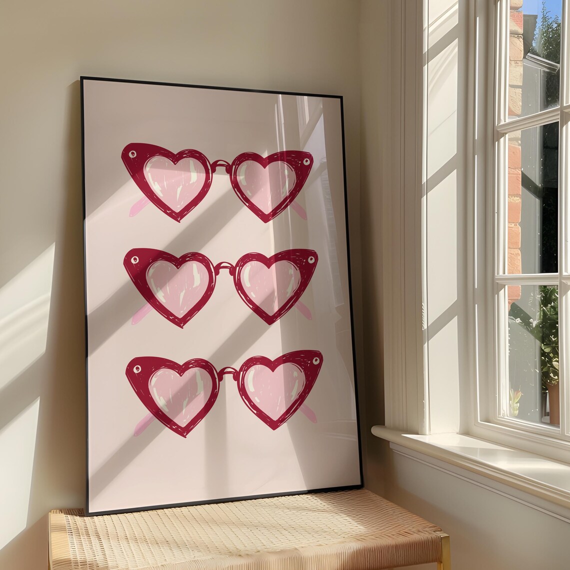 Pink Heart Sunglasses Retro Fashion Illustration Art Decor Poster