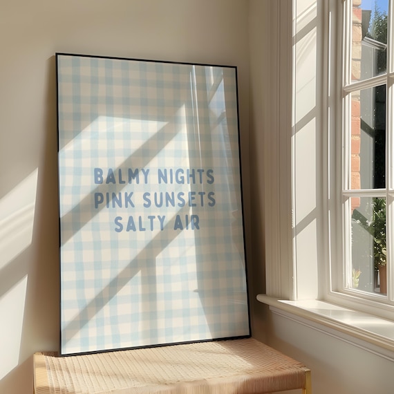 Balmy Nights Pink Sunsets Salty Air Blue Gingham Beach Decor Poster
