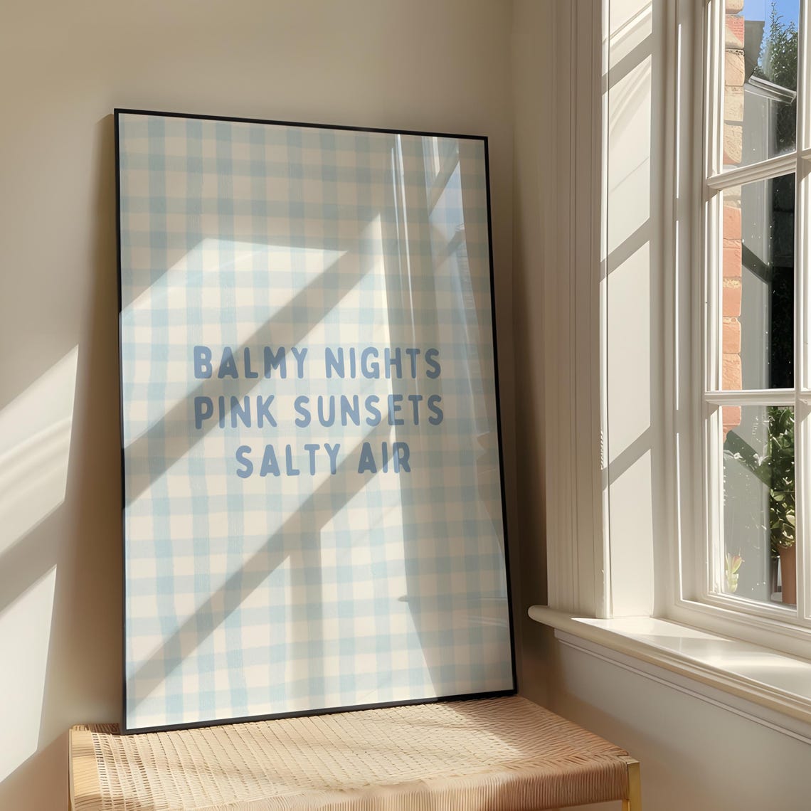 Balmy Nights Pink Sunsets Salty Air Blue Gingham Beach Decor Poster