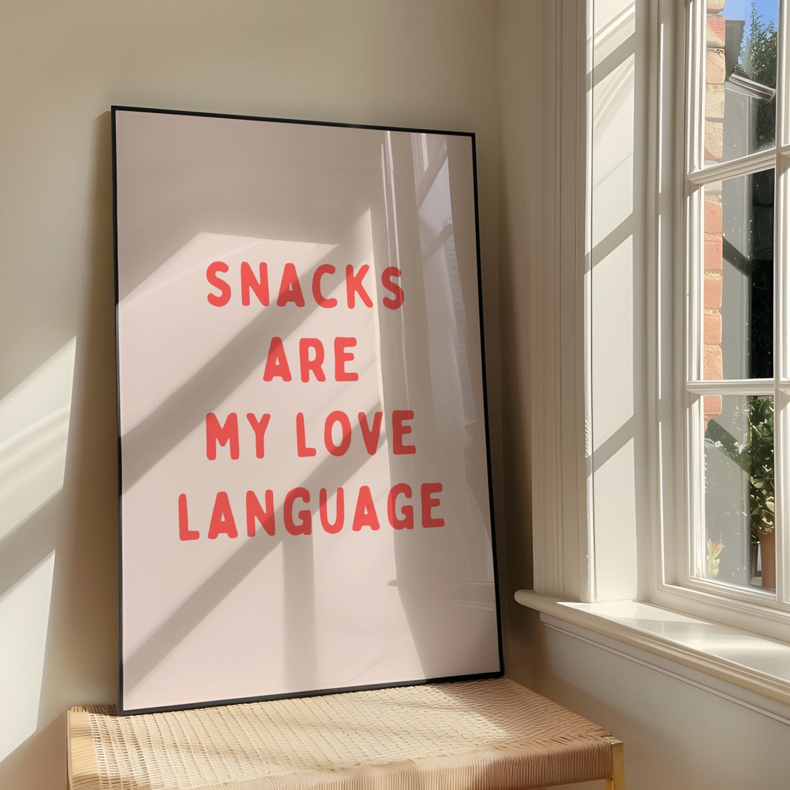 Snacks Are My Love Language Funny Red and Cream Kitchen Quote Poster