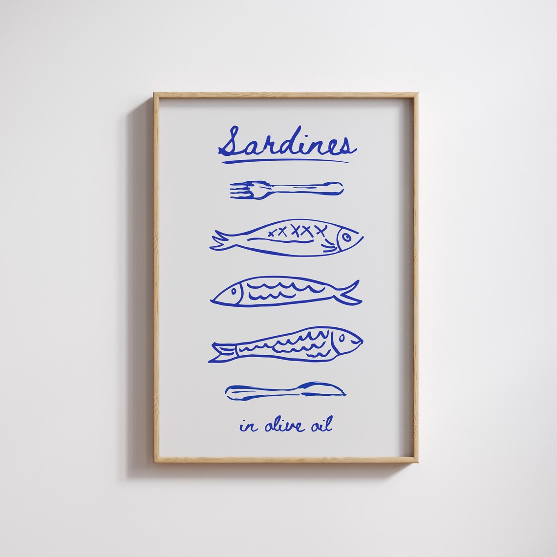 Sardines Kitchen Print Amalfi Coastal Navy Blue Fish Art 64