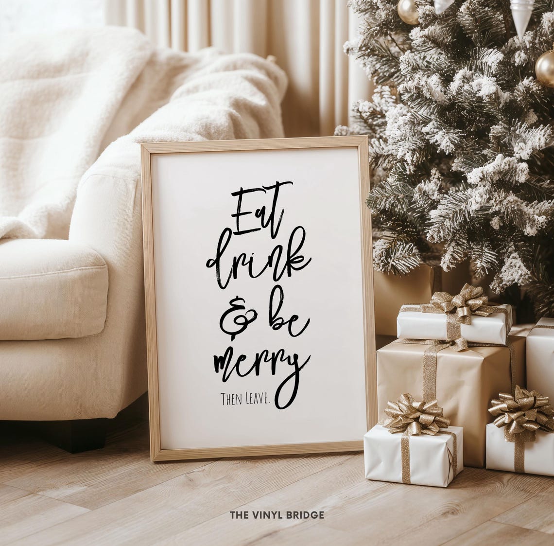 Eat Drink and Be Merry Then Leave Cream Script Party Wall Poster - Image 3