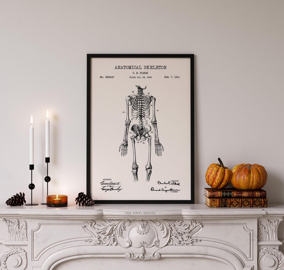 1911 Anatomical Skeleton Patent Drawing Gothic Medical Poster - Image 2