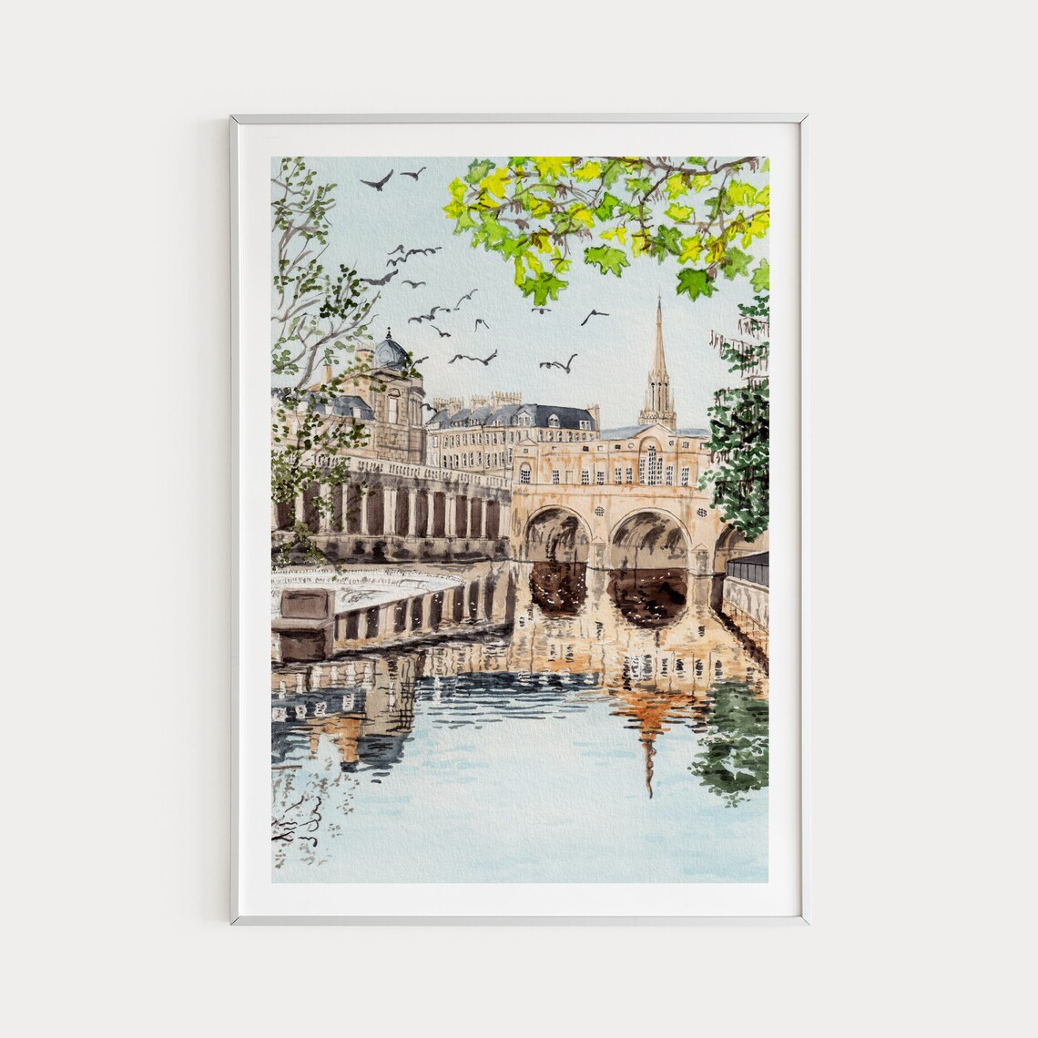 Bath City Watercolor Art Print, England Cityscape
