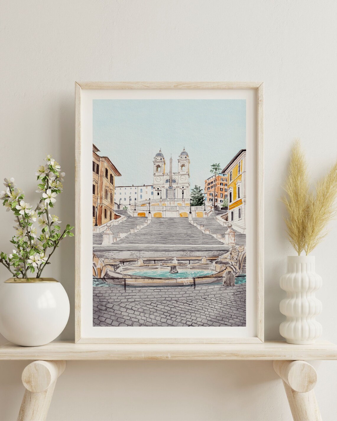 Spanish Steps Rome Watercolor Piazza Fountain Cityscape Poster - Image 3