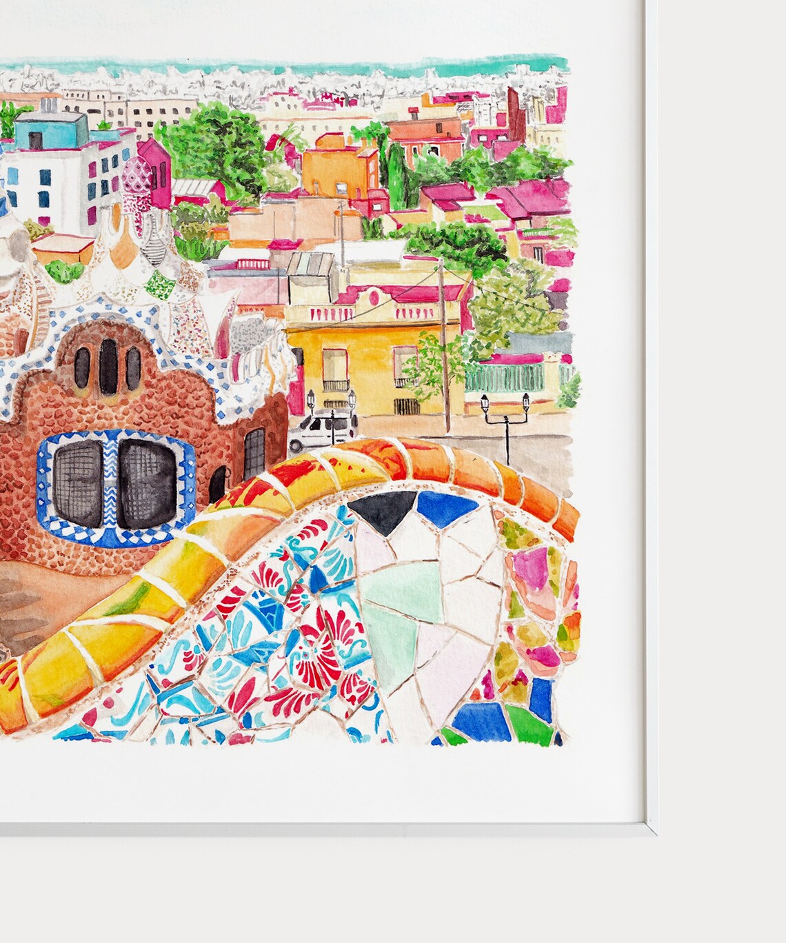 Barcelona Park Guell Travel Poster, Spain Wall Art - Image 3