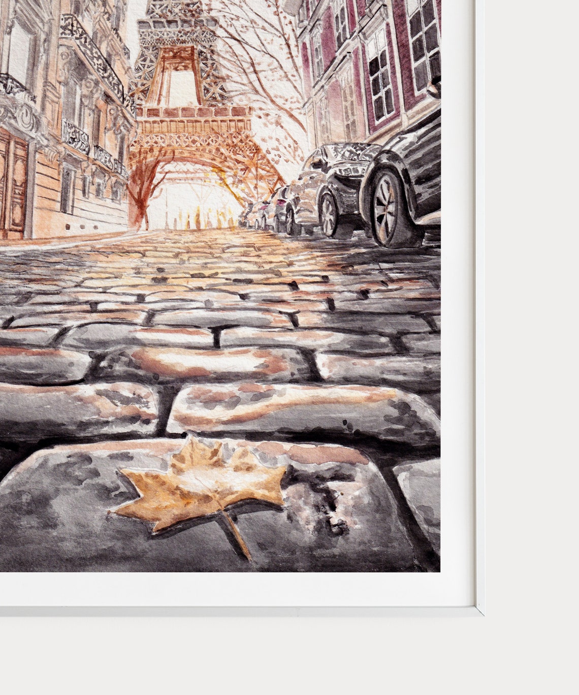 Paris Eiffel Tower Glowing Sunset Cobblestone Street View Poster - Image 2