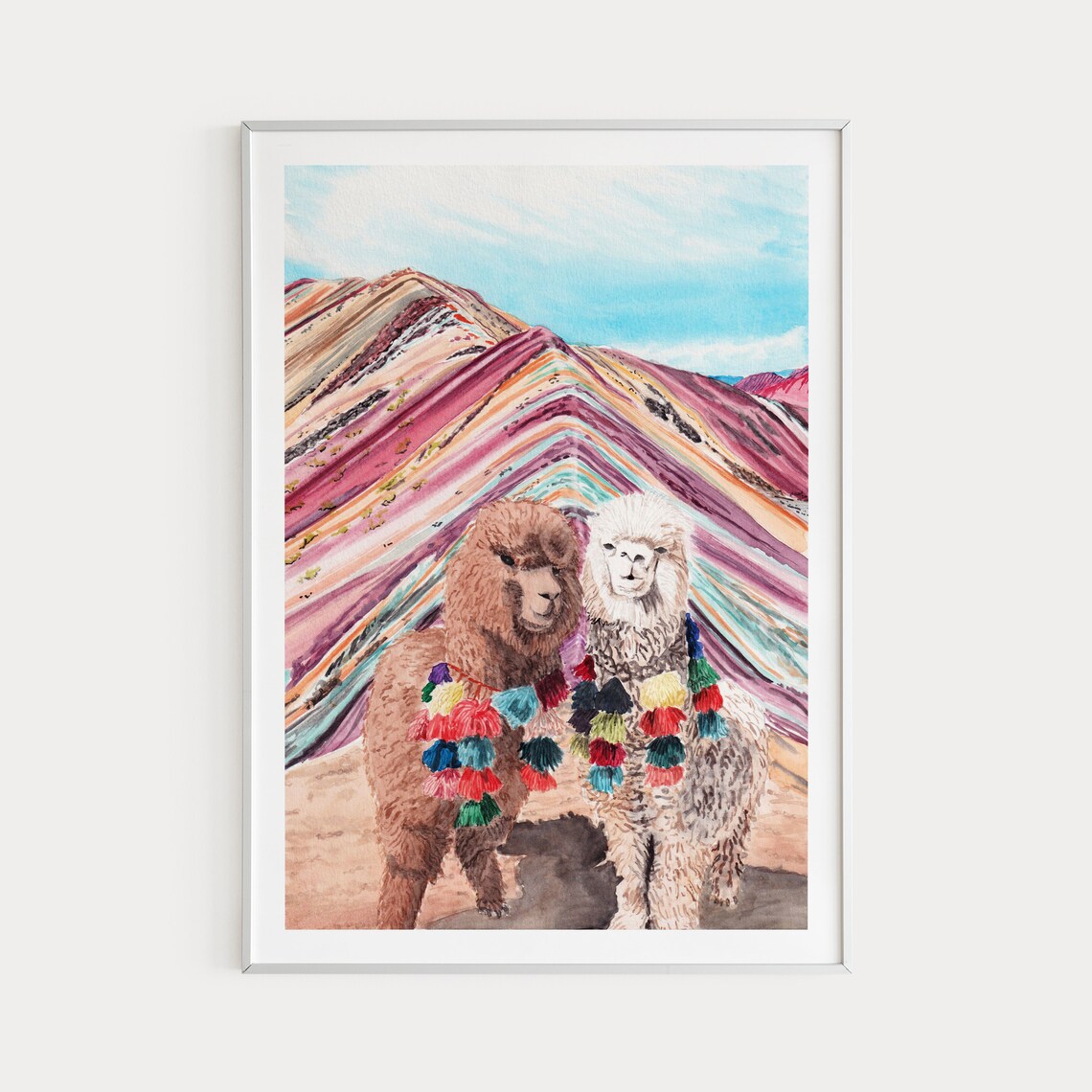 Vinicunca Rainbow Mountain Peru Llama Watercolor Print