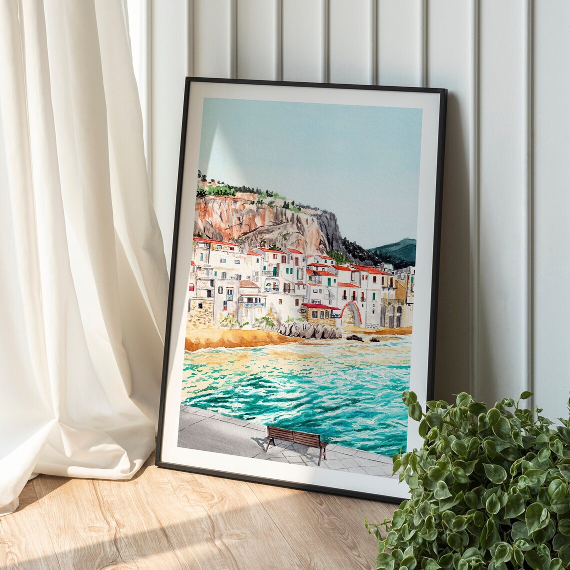 Cefalu Sicily Watercolor Travel Poster, Italy - Image 3