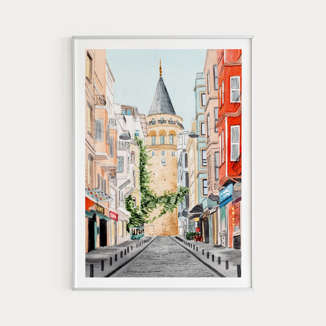 Galata Tower Watercolor Art Print, Istanbul Cityscape - Image 4