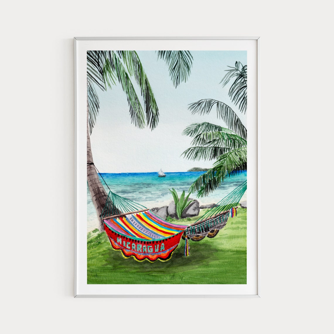 Corn Island Nicaragua Colorful Hammock Tropical Beach Poster