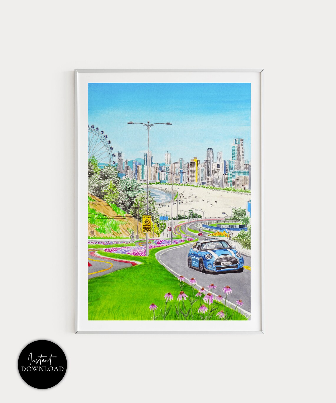Balneario Camboriu Coast Road Skyline Watercolor Drive Brazil Wall Art