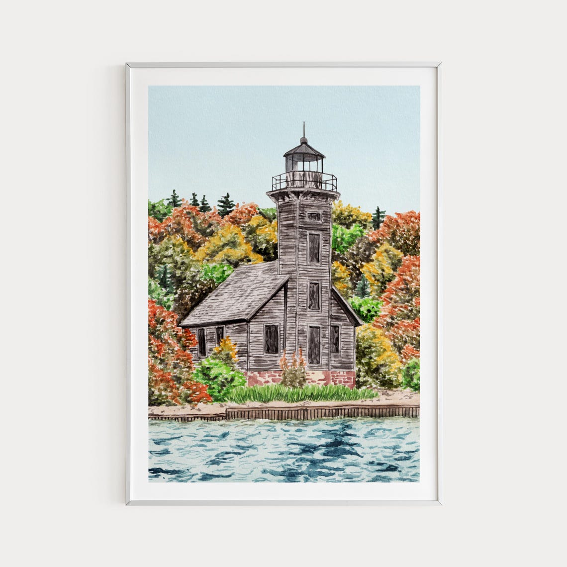 Michigan Lighthouse Print Watercolor Art Michigan Landscape Us Art Michigan Art Print Michigan Painting Housewarming Gift
