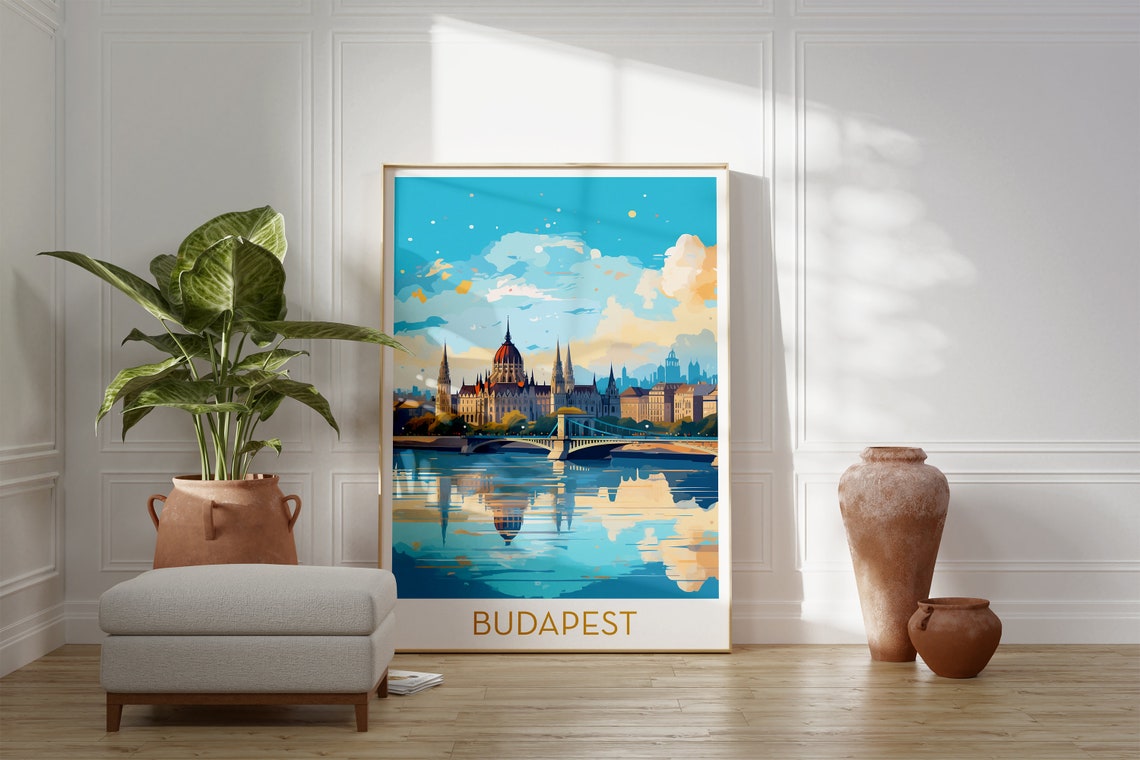 Budapest Parliament Building Danube River Bridge Travel Poster - Image 2