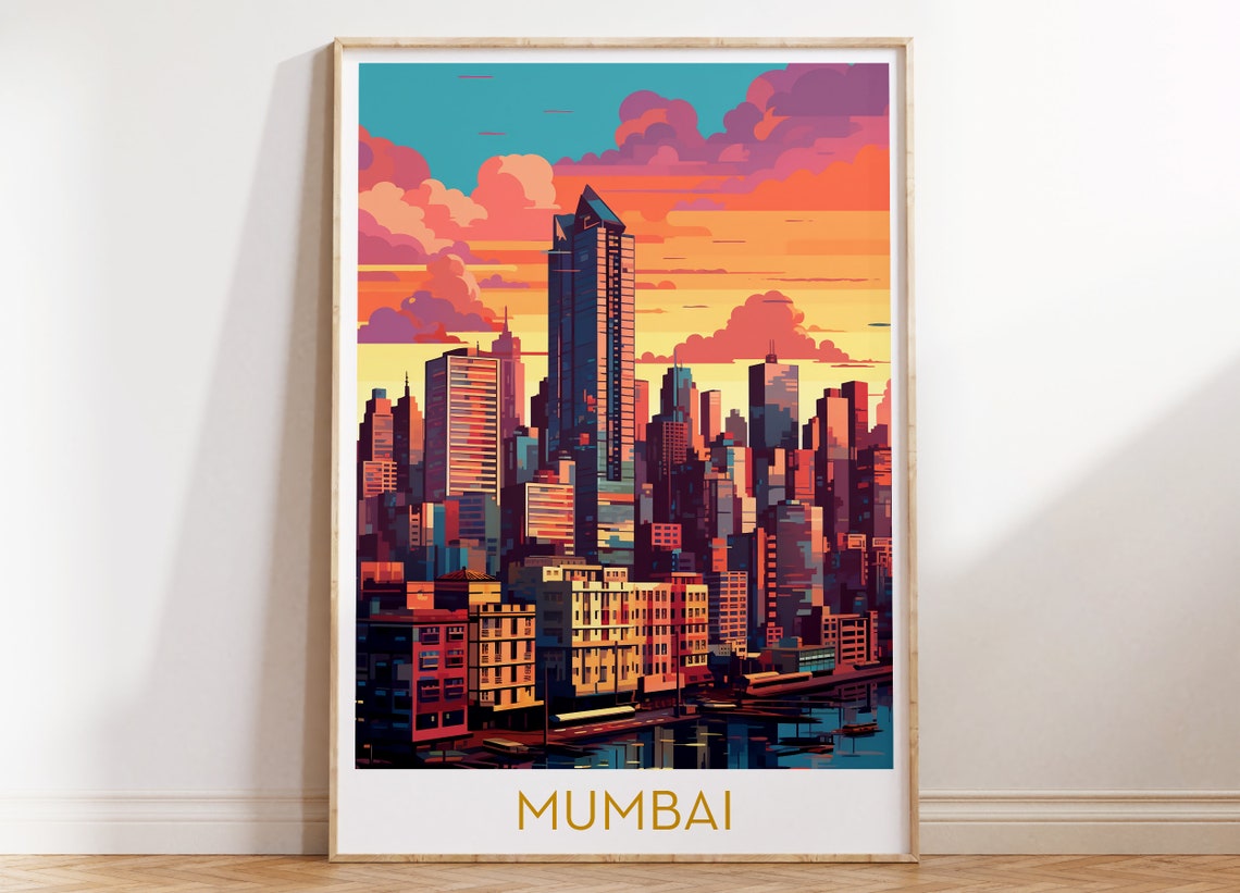 Mumbai India Sunset Skyline Colorful Pop Art Cityscape Poster