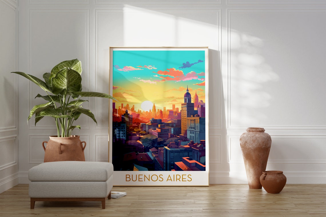 Buenos Aires Sunset City Skyline Maximalist Colorful Art Poster - Image 2