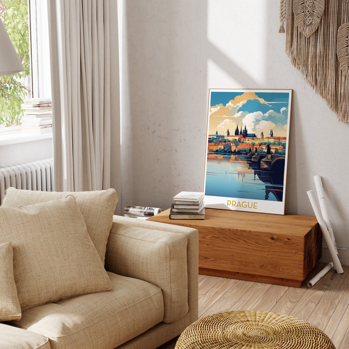 Prague Czech Republic Charles Bridge Castle Colorful Travel Poster - Image 3