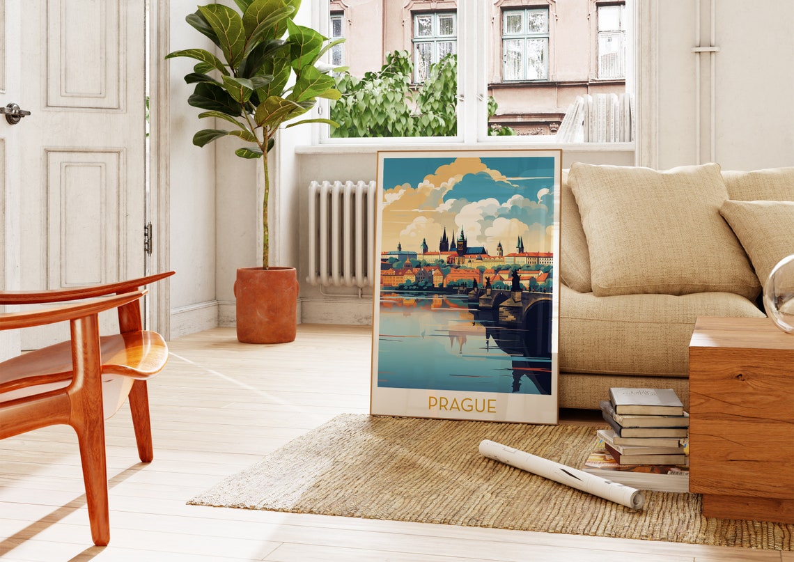 Prague Czech Republic Charles Bridge Castle Colorful Travel Poster - Image 4