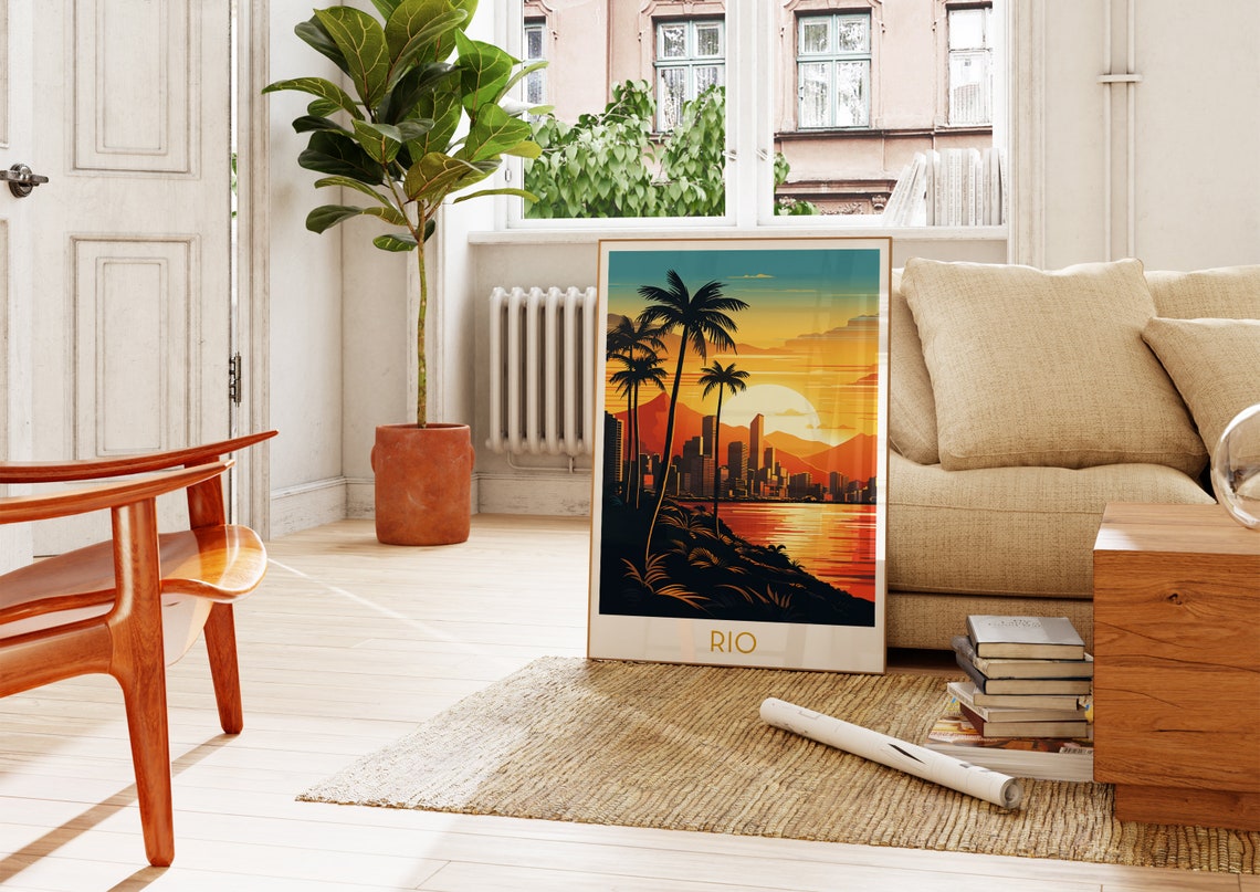 Rio de Janeiro Brazil Sunset Palms Colorful Pop Art Travel Poster - Image 4